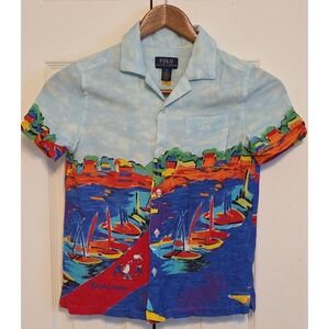 Polo Ralph Lauren Boys 6 Vista Sailboat Print Marina Camp Shirt Button Up